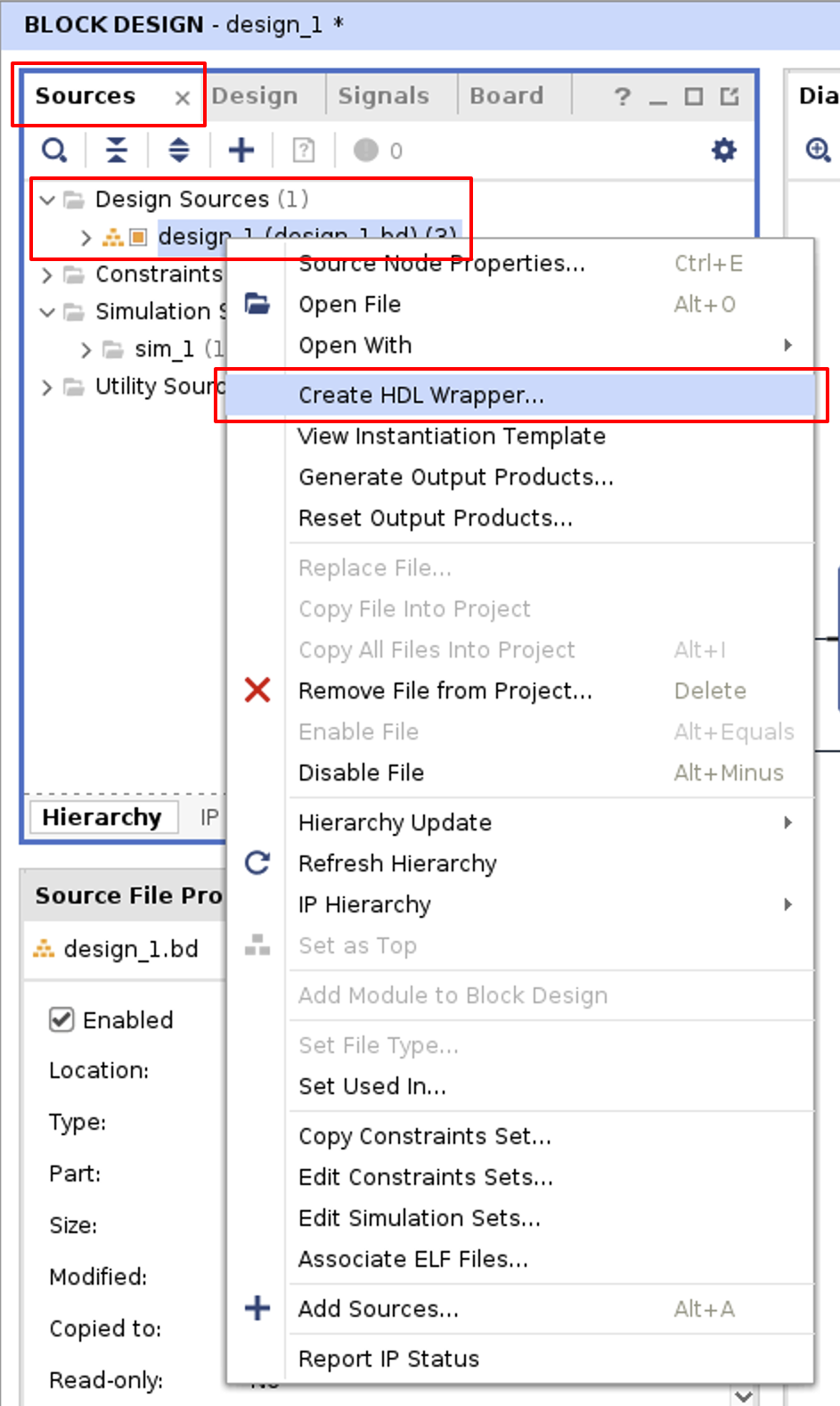 Vivado Block Design Create HDL Wrapper